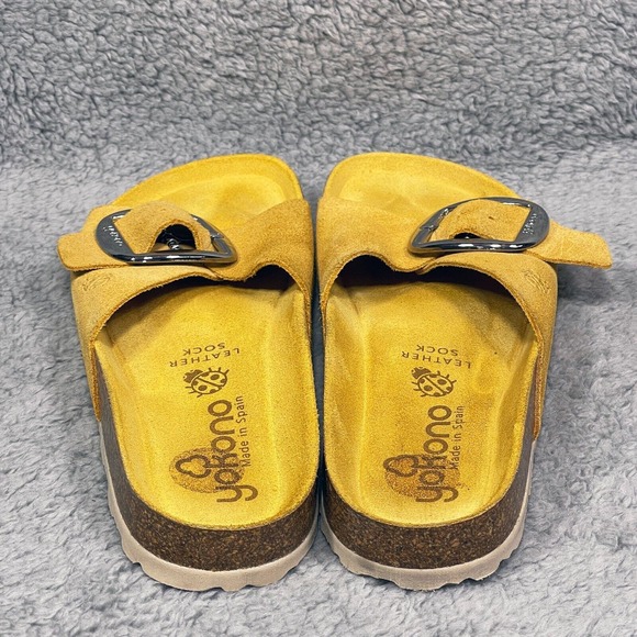 Yokono Oasis Womens Size 6 Slide Sandals Shoes Yellow Sock Leather Buckle - Picture 4 of 9